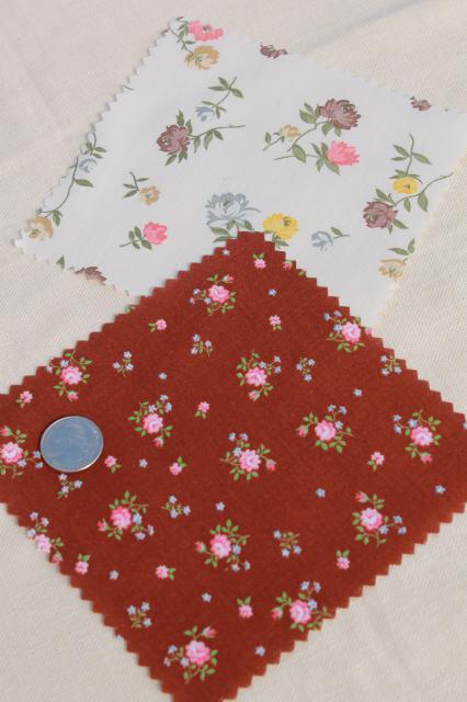 vintage 60s 70s cotton print fabric squares, 80+ quilt block patches pinked edges