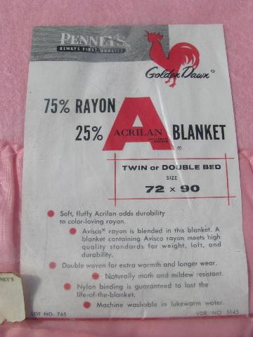 vintage 60s Golden Dawn rayon / acrylic blanket, never used