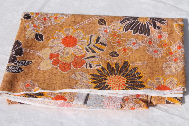 vintage 70s batik look Hawaiian print cotton fabric, warm earth tone colors