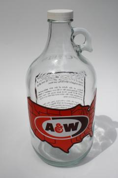 vintage A&W root beer collectors bottle, 5th in series old ad graphics half gallon jug