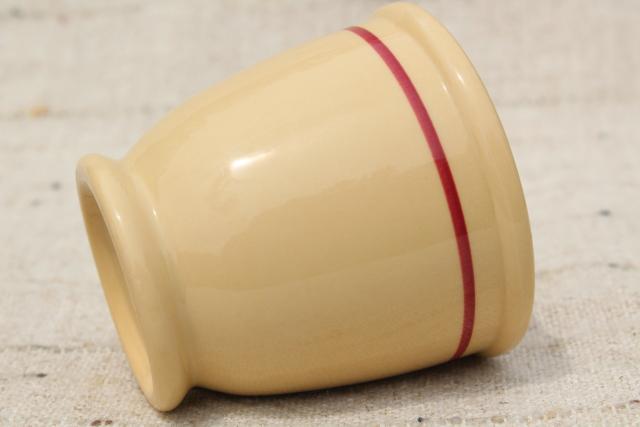 vintage Adobe Ware tan Syracuse china, ironstone custard cup bowls w/ red band
