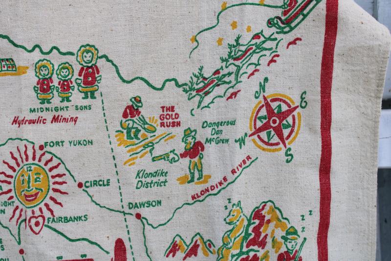 vintage Alaska souvenir map print cotton tablecloth for retro kitchen or wall hanging