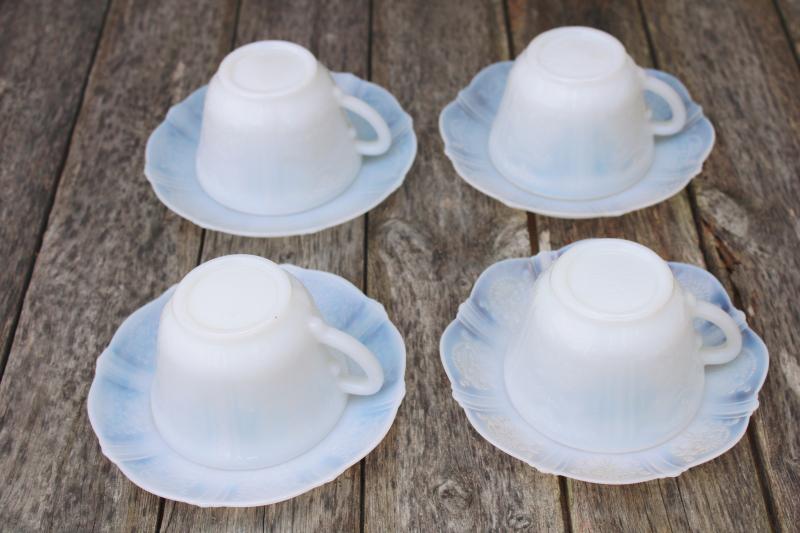 vintage American Sweetheart Monax white opalescent depression glass cups & saucers
