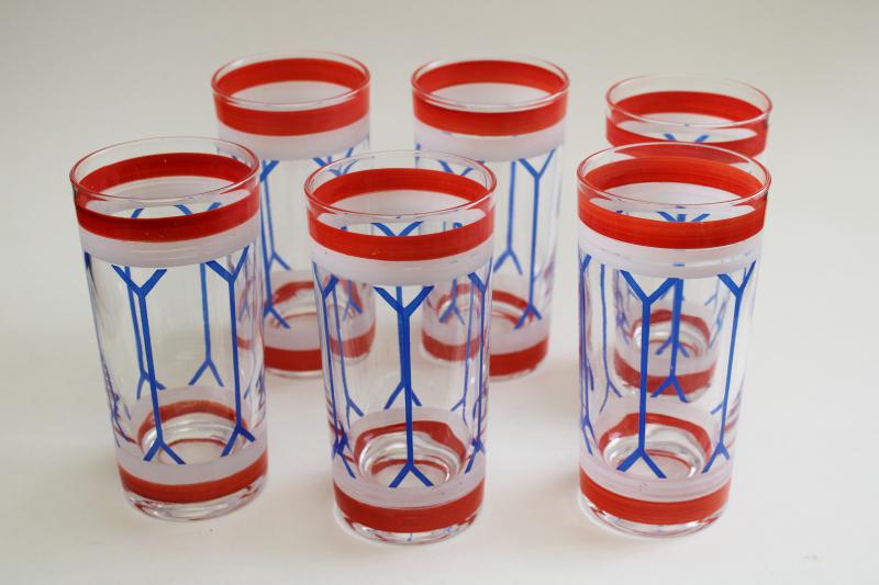 vintage Americana red white blue hand painted drinking glasses patriotic drum