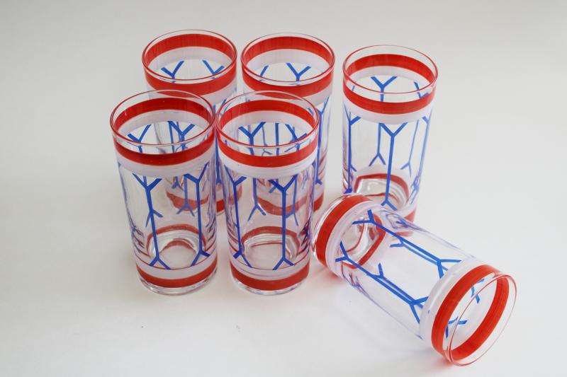 vintage Americana red white blue hand painted drinking glasses patriotic drum