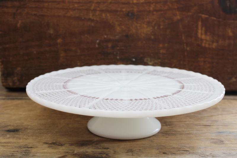 vintage Anchor Hocking Fire King ivory glass cake stand, pedestal cake plate