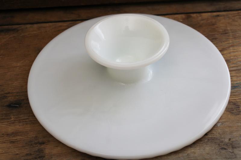 vintage Anchor Hocking Fire King ivory glass cake stand, pedestal cake plate