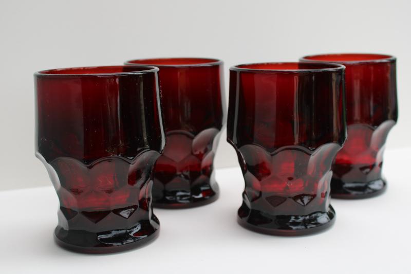 vintage Anchor Hocking Georgian pattern tumblers, royal ruby red drinking glasses