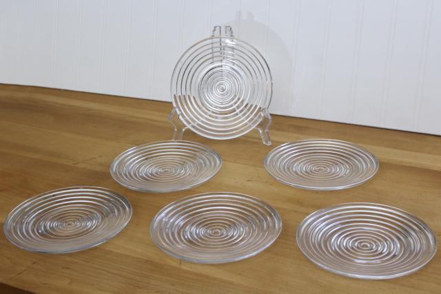 vintage Anchor Hocking Manhattan pattern depression glass, set of 6 small plates