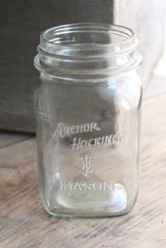 vintage Anchor Hocking Mason jar, square pint size clear glass canning jar
