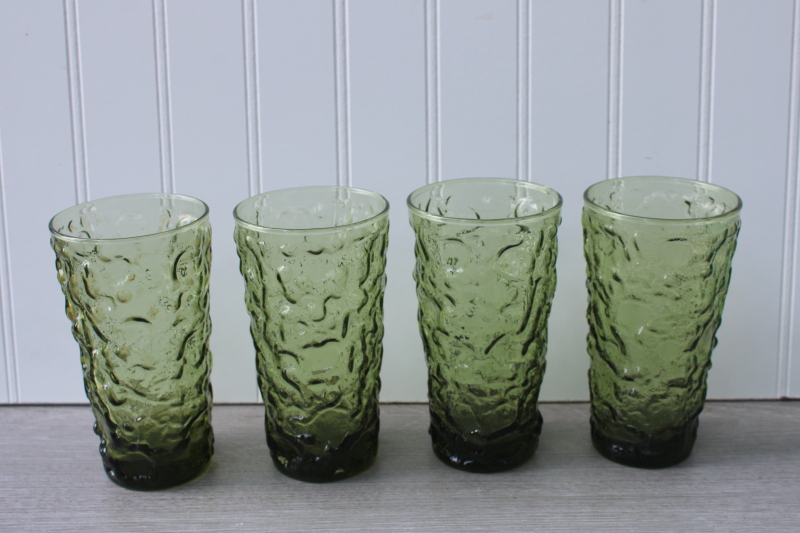 retro avocado green textured glass drinking glasses, Lido Milano low-balls  & high-ball tumblers