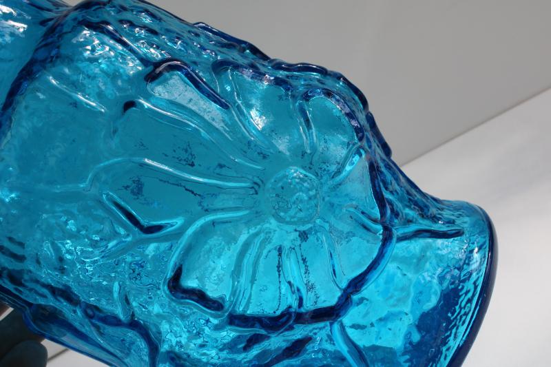 vintage Anchor Hocking Rainflower pattern laser blue aqua glass pitcher