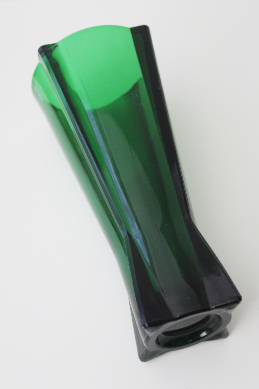 vintage Anchor Hocking art deco rocket shape vase forest green glass, mid-century mod