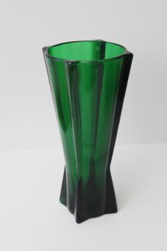vintage Anchor Hocking art deco rocket shape vase forest green glass, mid-century mod
