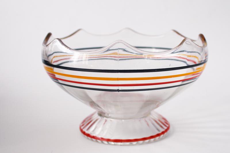 vintage Anchor Hocking banded ring ding pattern depression glass bowl painted stripes