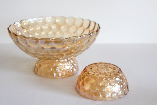 vintage Anchor Hocking bubble pattern berry bowls, copper tint iridescent peach luster