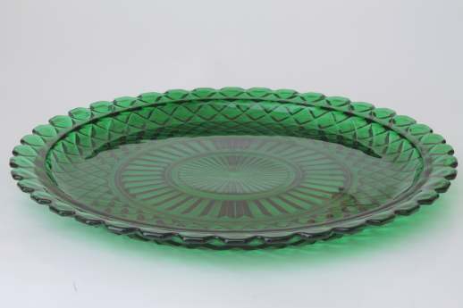 vintage Anchor Hocking forest green Waterford waffle cake plate serving platter