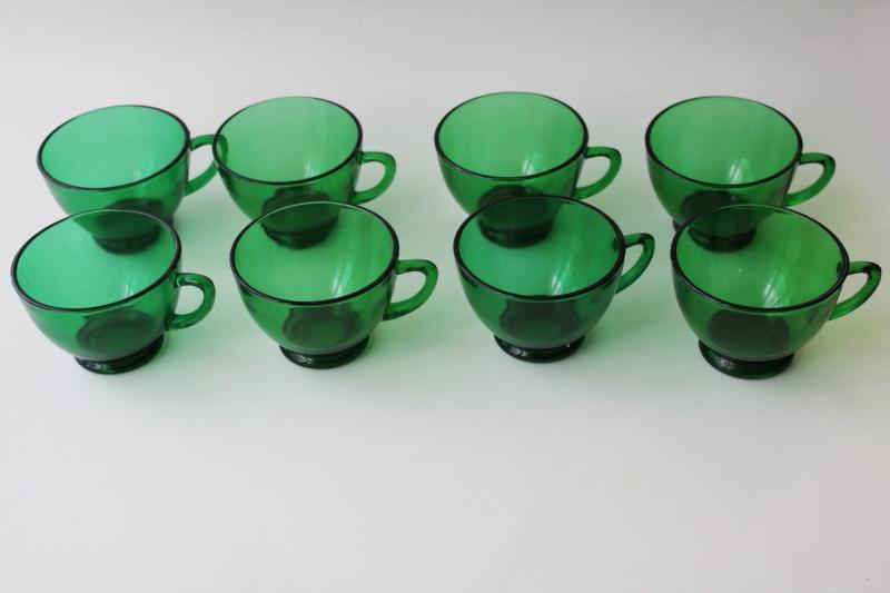vintage Anchor Hocking forest green glass Christmas punch bowl & cups set