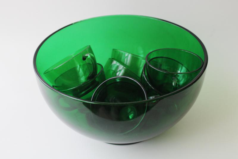 vintage Anchor Hocking forest green glass Christmas punch bowl & cups set