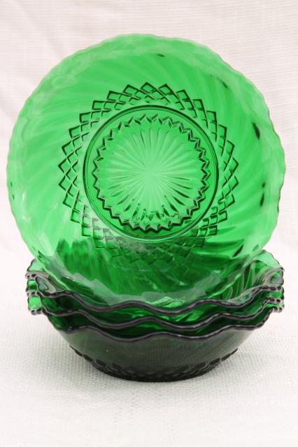 vintage Anchor Hocking forest green glass bowls, set of 4 ruffled ...