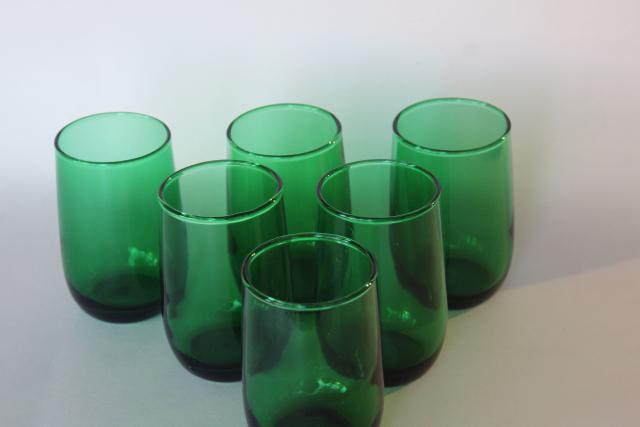 Anchor Hocking Crystal Roly Poly Forest Green Flat Juice Glass/s 