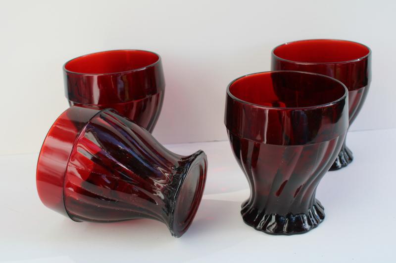 vintage Anchor Hocking glass royal ruby red swirl pattern tumblers, set of 4 drinking glasses