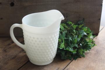 vintage Anchor Hocking hobnail milk glass pitcher, dot dash pattern white glass