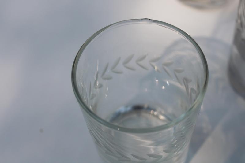 vintage Anchor Hocking laurel etch wheel cut crystal clear glass tumblers, juice glasses