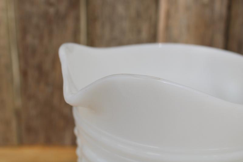 vintage Anchor Hocking milk glass, large pitcher dot dash hobnail pattern glass