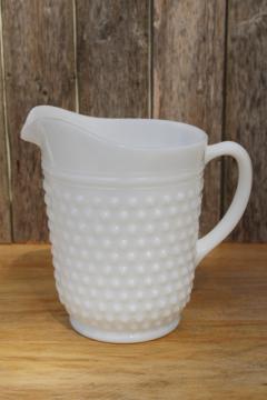 vintage Anchor Hocking milk glass, large pitcher dot dash hobnail pattern glass
