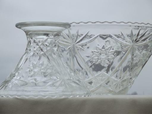 vintage Anchor Hocking pres-cut star  glass punch set, bowl w/ stand & cups 