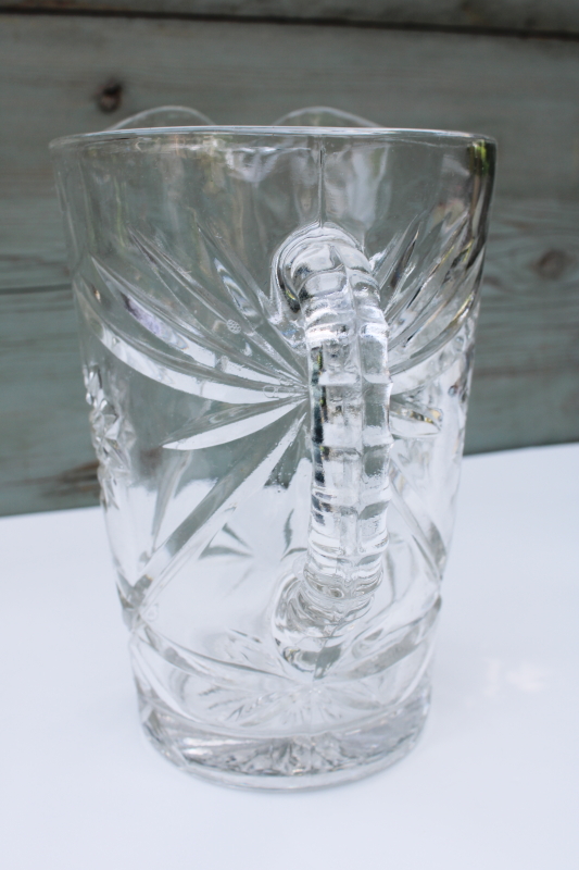 vintage Anchor Hocking prescut star pattern glass pitcher, EAPC Pres-Cut