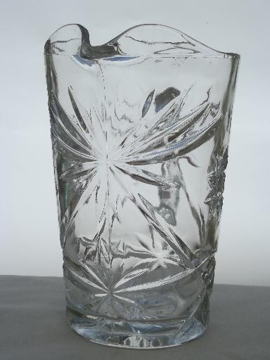 vintage Anchor Hocking prescut star pattern glass pitcher, crystal clear pressed glass