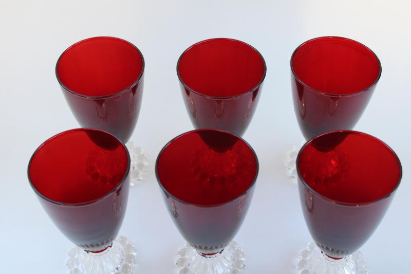 vintage Anchor Hocking royal ruby red / clear foot Boopie bead edge goblets