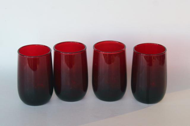 vintage Anchor Hocking royal ruby red roly poly tumblers, juice glasses set of 4