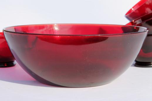 vintage Anchor Hocking ruby red glass bowl & punch cups, Christmas egg nog set