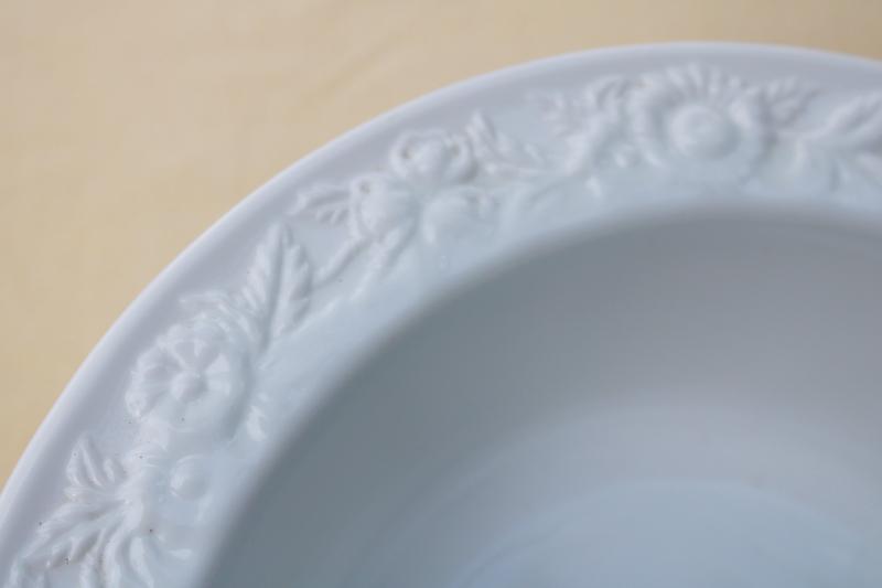 vintage Anchor Hocking vitrock milk glass, floral border pattern large round bowl