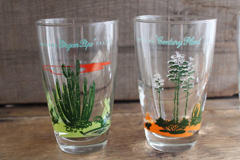 vintage Arizona cactus print Blakely Gas & Oil designs Libbey drinking glasses set