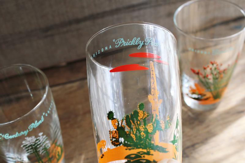 vintage Arizona cactus print Blakely Gas & Oil designs Libbey drinking glasses set