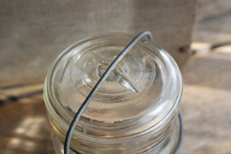 vintage Atlas E-Z Seal half pint size canning jar w/ glass lid & wire bail
