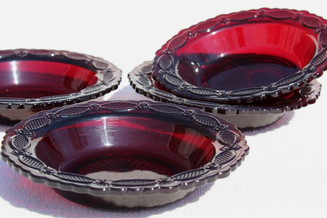 vintage Avon Cape Cod royal ruby red glass soup bowls, set of 4