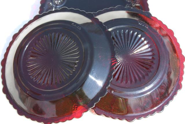 vintage Avon Cape Cod ruby red glass bread & butter or dessert plates set of 4