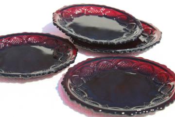 vintage Avon Cape Cod ruby red glass bread & butter or dessert plates set of 4