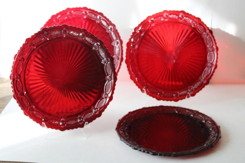 vintage Avon Cape Cod ruby red glass dinner plates, set of four - Christmas dishes