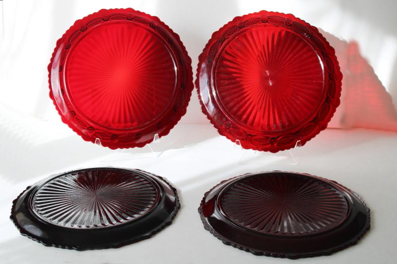 vintage Avon Cape Cod ruby red glass dinner plates, set of four - Christmas dishes