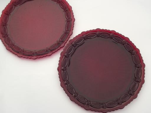 vintage  Avon Cape Cod  ruby red glass, set of two dinner plates 
