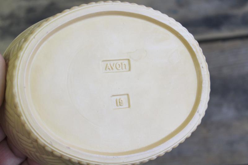 vintage Avon hen on nest covered dish, white milk glass w/ painted basket weave bowl