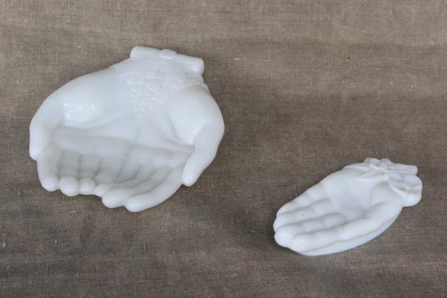 vintage Avon milk glass large & small hand soap dish & jewelry tray or ring holder