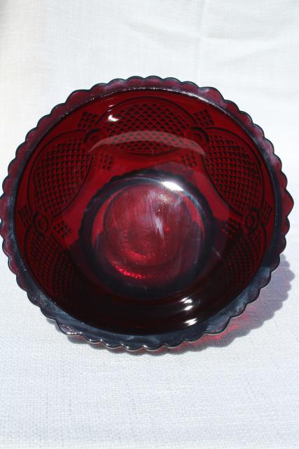 vintage Avon ruby red glass Cape Cod pattern serving bowl, salad or vegetable bowl