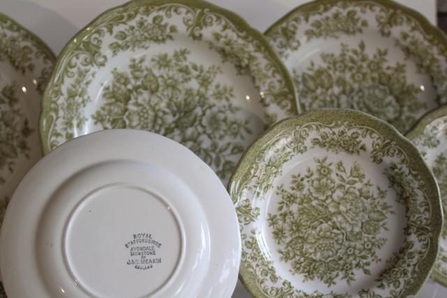 vintage Avondale J & G Meakin green floral transferware china, dinner and salad plates
